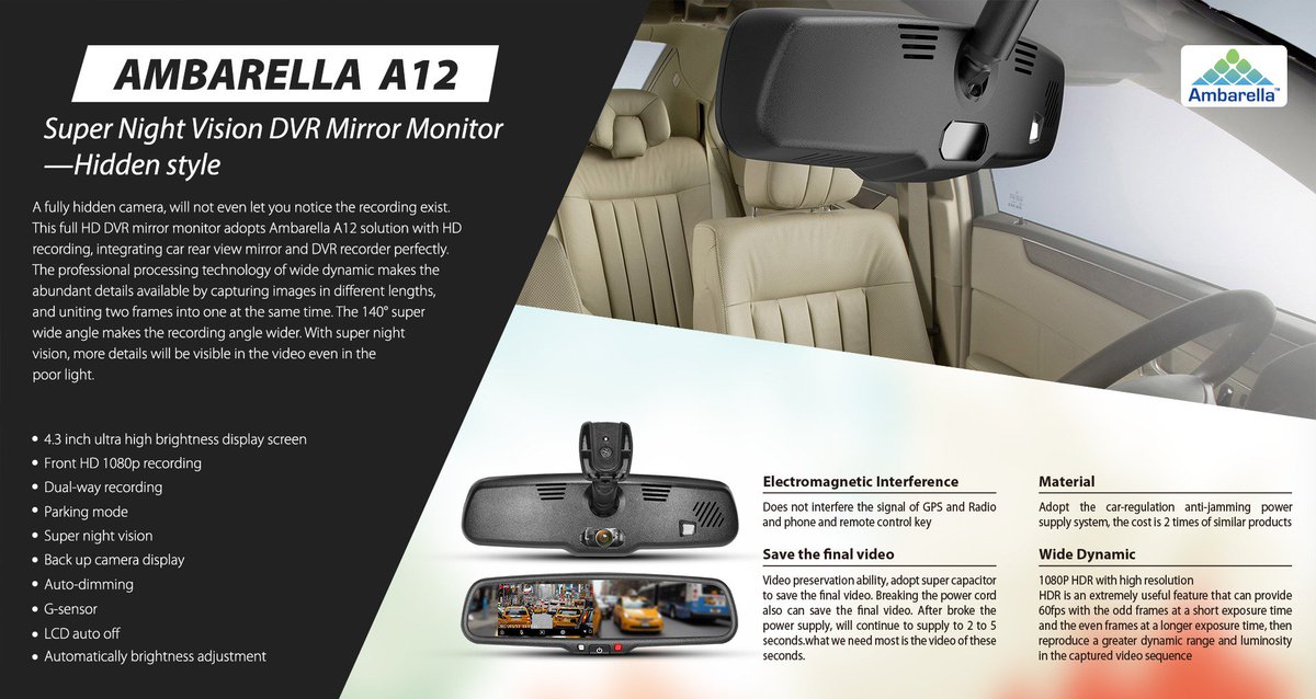 dai_sales37's tweet photo. #GERMID #CARDvrRecording #AmbarellaA12 Super Night Vision Black Box Mirror Monitor--Hidden Style Secretly protect your car 
Click here to know more details https://t.co/LUQ3pQsbmK https://t.co/5prLIhbY7V