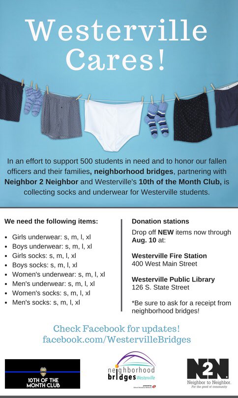Join Neighbor2Neighbor, Neighborhood Bridges and the 10th of the Month Club and help our students in need! <a href="/NeighborBridge/">westerville bridges</a>