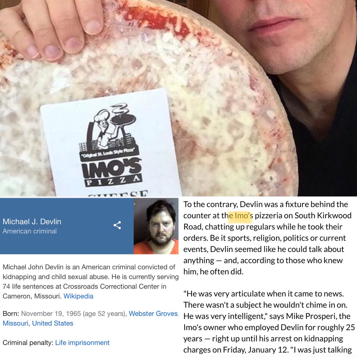 AARNOEXCELLENT's tweet photo. @CassandraRules @Cernovich What’s the deal with IMO’s Pizza? Is it just a St. Louis thing, or is there more going on here?

#PizzaGateIsReal https://t.co/rIQ5zHJ4gK