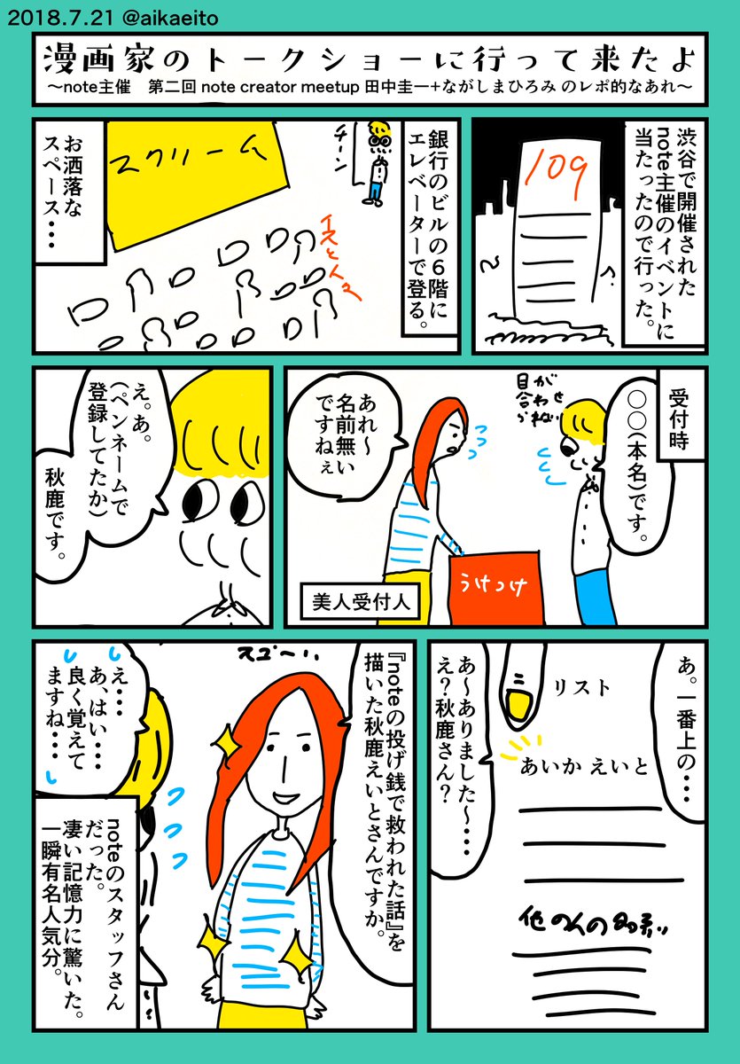 漫画家のトークショーに行って来たよ。(田中圭一＋ながしまひろみ) #note #notemeetup 