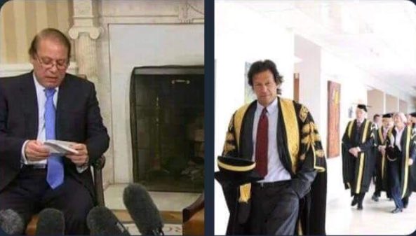 MrAbdkhan's tweet photo. Pic 1) illiterate corrupt parchi baba
Pic 2) vice chancellor of Bradford university 
Choice is all yours 
#25July #GE18 https://t.co/88iN7RO100