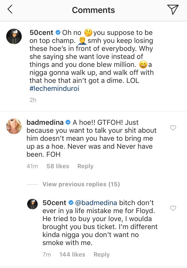 4TheLoveOfJoose's tweet photo. Giiirrrrllllaaahhhhhh!! @50cent cussing @badmedina(Floyd Mayweather’s ex) out like a dog in the sKreets. Imma mind my business on this one though...👀👩🏾💻 #4theloveofjoose #50cent #badmedina #floydmayeather 🍇Part 1&2🍇 https://t.co/DNuwFnaNM2