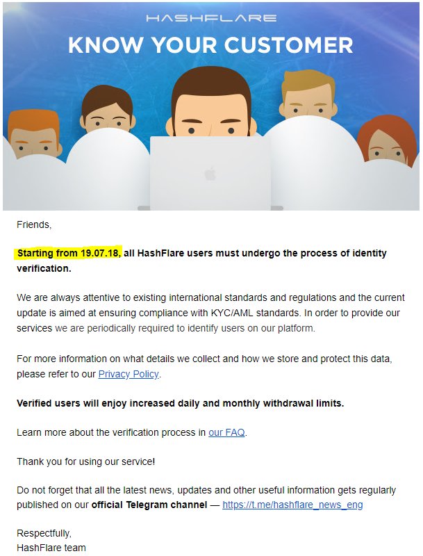 CryptoPseudonym's tweet photo. @hashflare:

7/19: "KYC moving forward"
7/20: "Your contract is cancelled"

Translation: holding your final payout hostage for KYC. Manipulative fucks.
#hashflarescam #hashflare https://t.co/QJn5vLdJqW