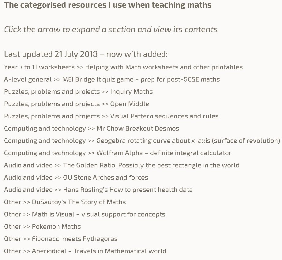 The latest update to my links page for maths teaching resources is now available. Feedback as always very welcome. What have I missed?
#maths #teaching #resources
kevinweaverblog.wordpress.com/maths-links/