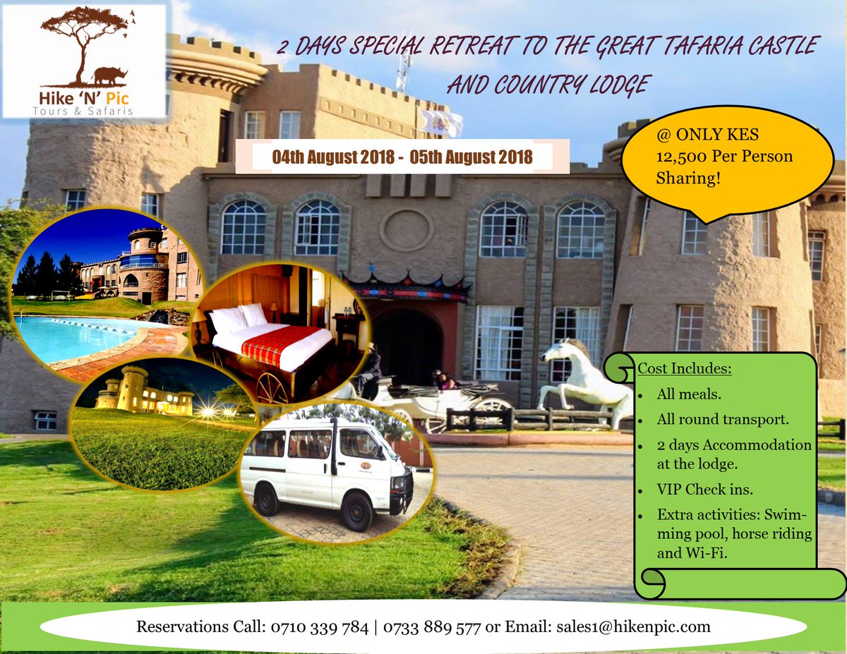 HikeNPicTours's tweet photo. AWAY is a PLACE where it’s not about the MONEY you SPEND. It’s about the MOMENTS you SHARE.... Ignite the LOVE, CARE and ROMANCE in a special way!

IT’S A SUPER DEAL, LETA PARTNER tukajibambe TAFARIA CASTLE &amp; COUNTRY LODGE. Usiachwe NYUMA! #TravelwithHikeNPicTours . https://t.co/5xOnzNXjcV
