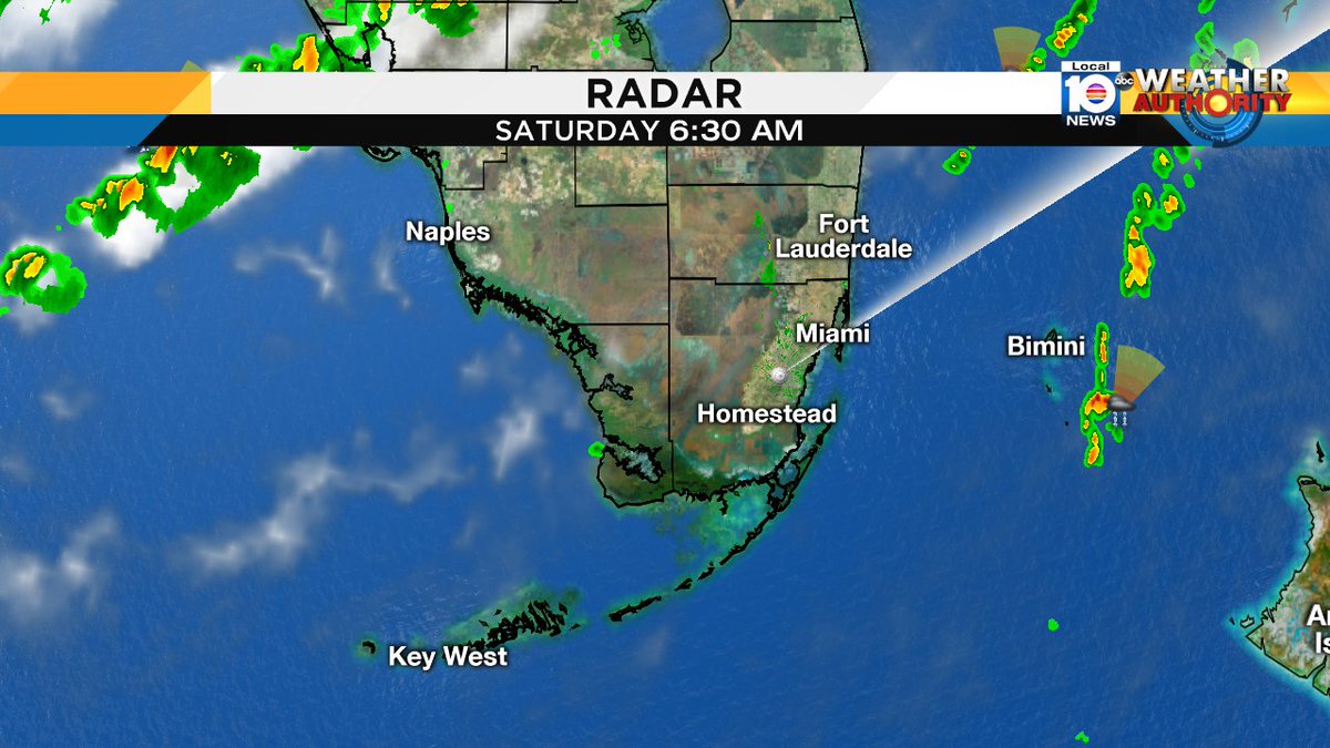 Dry start to our Saturday.  Showers & storms remain offshore this morning. #miami #FLL #FLkeys https://t.co/bvsZq7NEaS