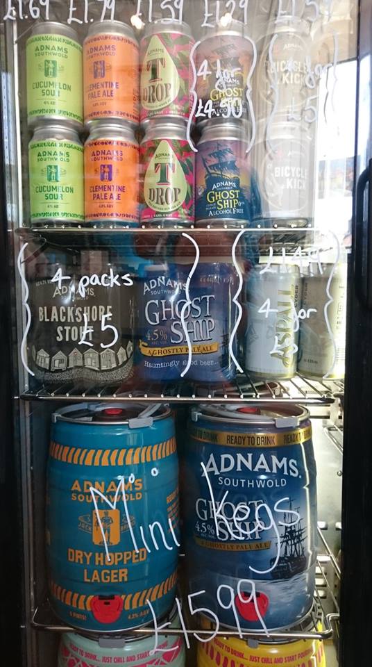 AdnamsAldeburgh's tweet photo. #CannyFact... Did you know that you can chill a can of @Adnams  #beer twice as quick compare to the same beer in a bottle! 
So our fridge is full of canned beers ready and waiting for you all to enjoy with your @aldefishnchips by the #SeaSide 
#SunsOutCansOut #Scorcher #cooldown https://t.co/Alncha5rhS