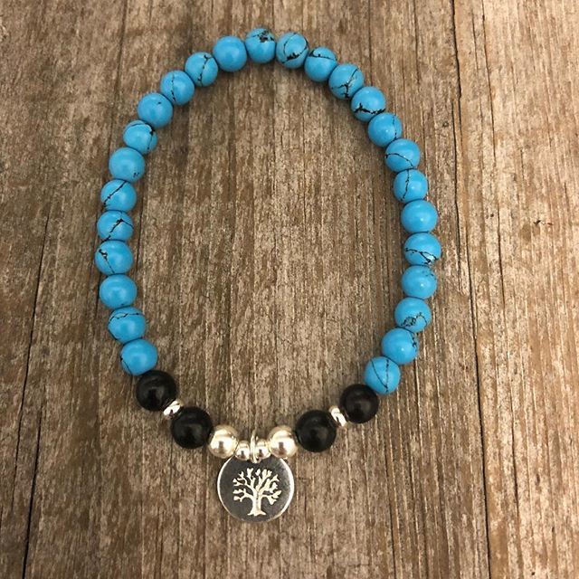 Turquoise Howlite to help the body detox with obsidian to protect. Accented with a sterling silver Tree of Life to follow your dreams. Commissioned for a clients  daughter in law 💕 -
-
#mala #bracelet #jewelry #jewelrydesigner #jewellery #sterlingsil… ift.tt/2Lbr3sP