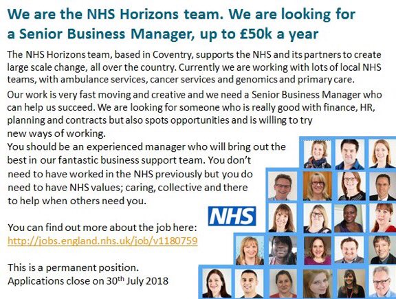 ZoeLord1's tweet photo. We are recruiting - Senior #BusinessManager - up to £50k - closing date 30th July. https://t.co/d1Z6OuzrcI #Coventry #nhsjobs #coventryjob https://t.co/I7YscPsvqw