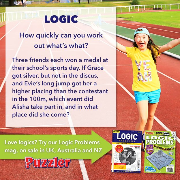 puzzler_no1's tweet image. #WeekendWorkout Time to flex those intellectual muscles! Can you solve our Logic Problem? #logicproblems #braintraining #criticalthinking #puzzles #Australia #NZ