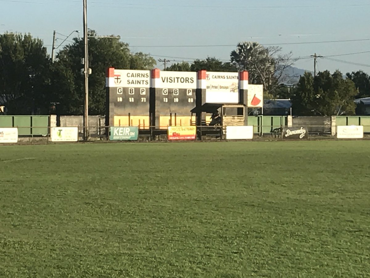 Phillo22's tweet photo. We are set for a blockbuster last quarter here at Griffiths Park!! A determined Saints outfit has cut the lead of the Crocs back to under three goals as we finish the third quarter 
Cairns Saints 10.11.71
Port Douglas 13.11.88
#GameOfTheRound https://t.co/vzfiExkIQ1