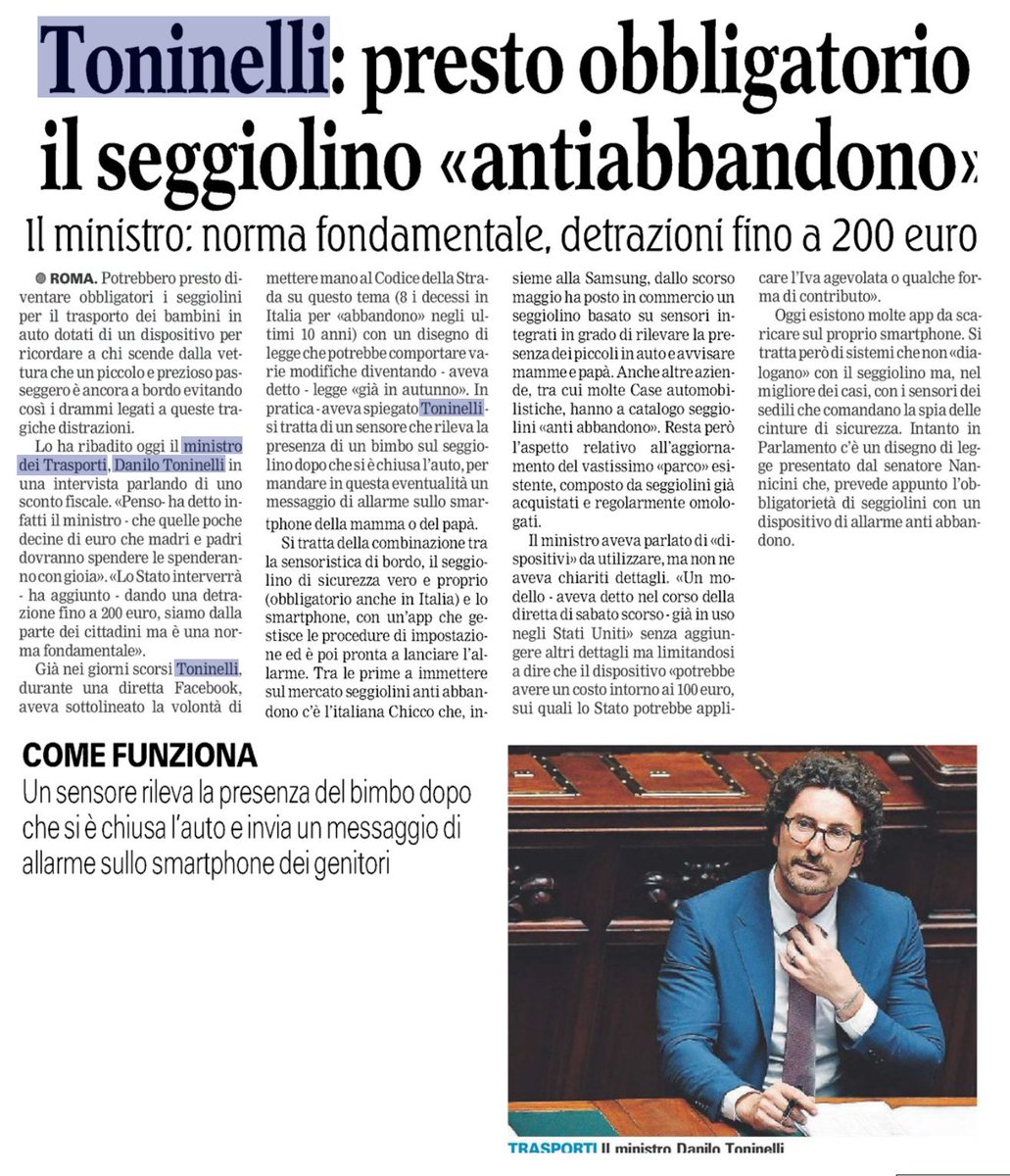 dellorco85's tweet photo. Siamo al lavoro per la sicurezza: entro l'estate legge incardinata in Parlamento, ed entro l'anno legge approvata; questo è il percorso.
#CodiceDellaStrada #seggiolini https://t.co/lPR2WYB0dk
