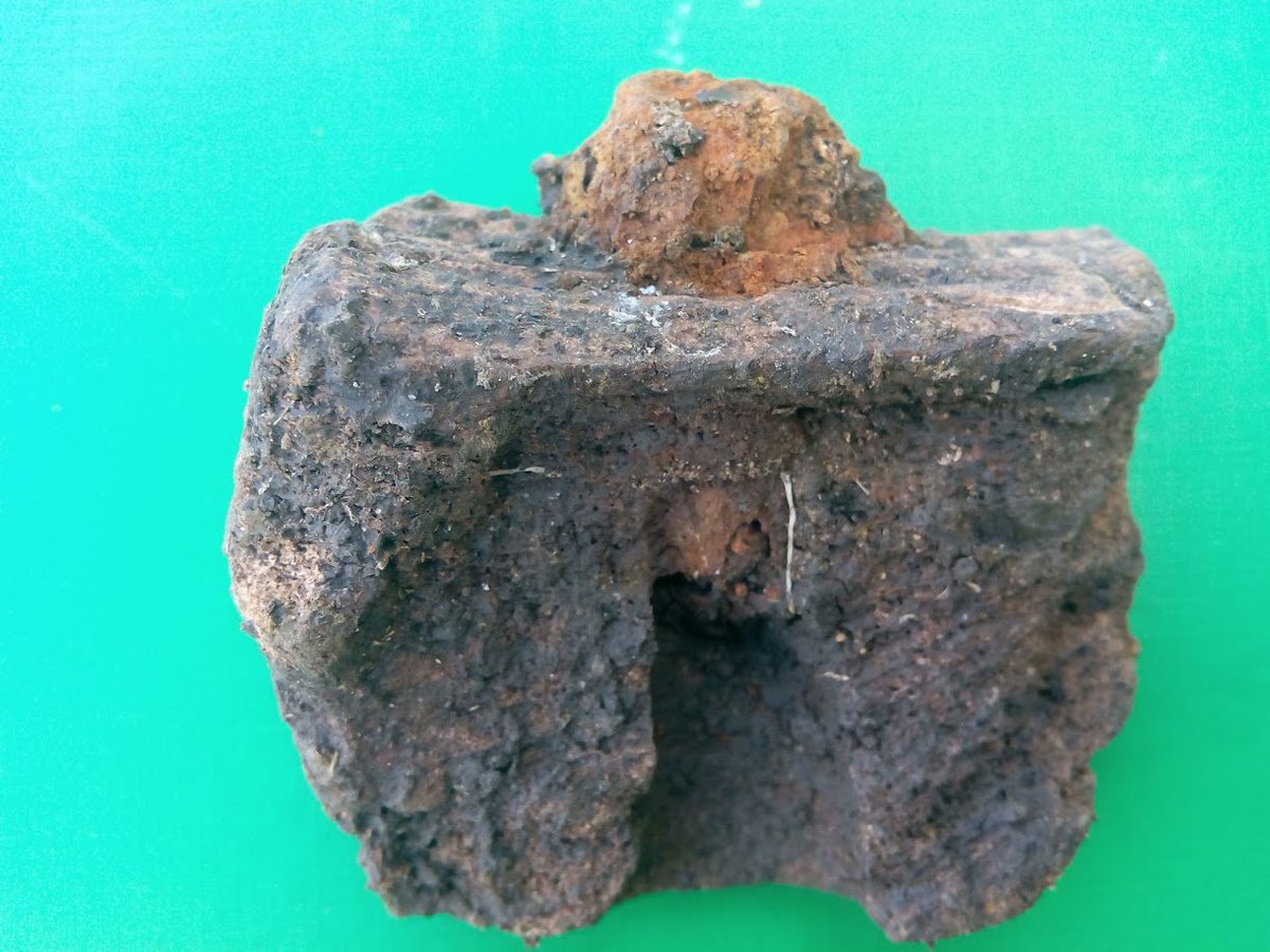 Jennifer_Bones's tweet photo. Yesterday's #findoftheday from @CosmestonArch was this intriguing piece of red deer antler, with a hole cut made in it, and an iron object inserted. Any ideas as to what this could be? #archaeology #medievalarchaeology #medievaltwitter #artefact https://t.co/URAsamO5kF