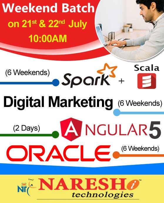 nareshitech's tweet image. Attend #WeekendTraining by Real-Time Experts on 21st & 22nd July @ 10:00 AM
#SparkwithScala #DigitalMarketing #Angular5 #Oracle
Visit Our Website: nareshit.in/weekend-traini…