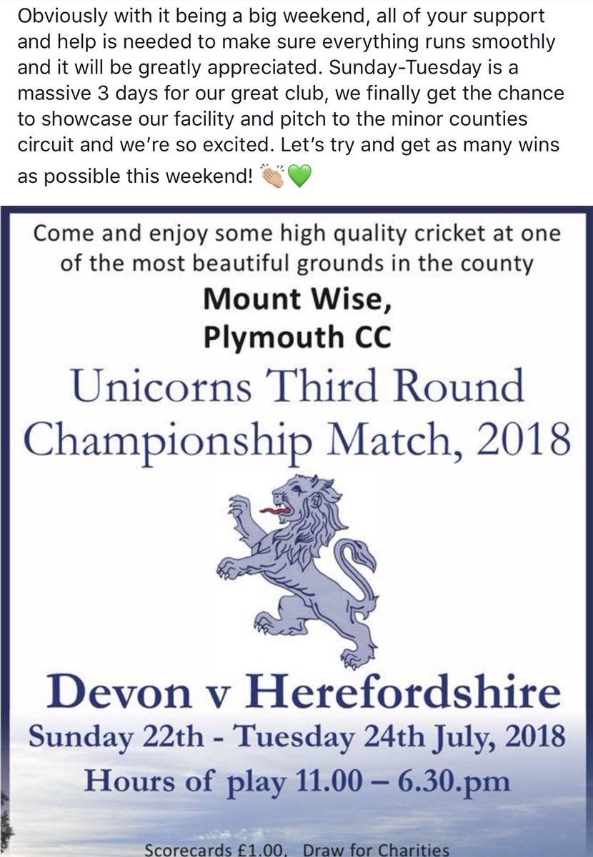 What a weekend we’ve got coming up, we take on <a href="/bovey_cc/">Bovey Tracey CC</a> <a href="/bartoncricket/">Barton Cricket Club</a> <a href="/dtcc_/">Dartington&Totnes CC</a> <a href="/ExmouthCricket/">Exmouth Cricket Club</a> and Axminster, and have we also mentioned that <a href="/DevonCricket/">Devon Cricket Foundation</a> are coming to town this weekend for 3 days? We cannot wait to host the county side, get yourselves to MW 🏏🔥
