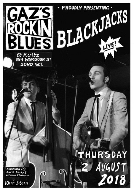 VeeToneRecords's tweet photo. The Blackjacks are live at 'Gaz’s Rockin' Blues' 2nd August 2018.  Vee-Tone Records recording artists ‘The Blackjacks’ will be playing the legendary ‘Gaz’s Rockin' Blues’ club. https://t.co/9R4TX0uzGX