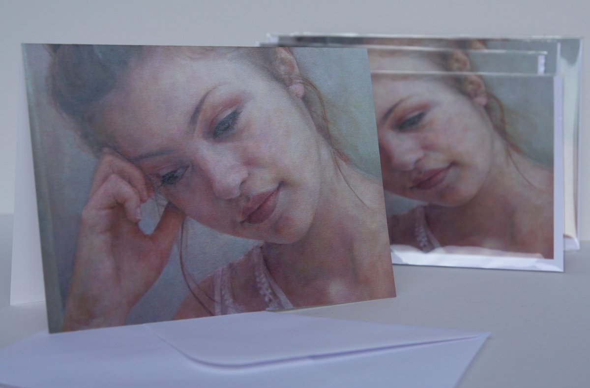 mg_artist's tweet image. My painting 'Reverie' (Oil on Canvas) now available as a greetings card  etsy.com/uk/shop/mgreen…. Many thanks to @DCSPRint for a really professional job. (#fineart #greetingscards #etsyuk #portrait)