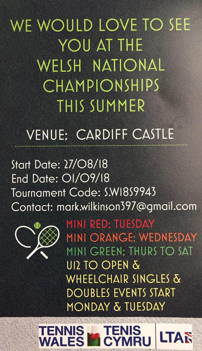 North Wales Tennis (@nwalestennis) on Twitter photo The Welsh Championships 2018, lets get our <a href="/NWalesTennis/">North Wales Tennis</a> players there. Follow the link to enter www3.lta.org.uk/Competitions/C… <a href="/tenniswales/">Tennis Wales</a> <a href="/BrymboLTC/">Brymbo Tennis Club</a> <a href="/WrexhamTC/">Wrexham Tennis & Padel Centre</a> <a href="/PenyfforddTC/">Pen-y-ffordd Tennis</a> <a href="/MoldTennis/">Mold Tennis Club</a> <a href="/RuthinLTC/">Ruthin LTC</a> <a href="/RhosTennisClub/">Rhos Tennis Club</a> <a href="/CYDTennis/">Craig-y-Don Tennis</a> <a href="/denbighltc/">Denbigh Tennis Club</a> <a href="/PrestatynTC/">Prestatyn TC</a> <a href="/bangortennis/">Bangor Tennis</a> The Welsh Championships 2018, lets get our <a href="/NWalesTennis/">North Wales Tennis</a> players there. Follow the link to enter www3.lta.org.uk/Competitions/C… <a href="/tenniswales/">Tennis Wales</a> <a href="/BrymboLTC/">Brymbo Tennis Club</a> <a href="/WrexhamTC/">Wrexham Tennis & Padel Centre</a> <a href="/PenyfforddTC/">Pen-y-ffordd Tennis</a> <a href="/MoldTennis/">Mold Tennis Club</a> <a href="/RuthinLTC/">Ruthin LTC</a> <a href="/RhosTennisClub/">Rhos Tennis Club</a> <a href="/CYDTennis/">Craig-y-Don Tennis</a> <a href="/denbighltc/">Denbigh Tennis Club</a> <a href="/PrestatynTC/">Prestatyn TC</a> <a href="/bangortennis/">Bangor Tennis</a>
