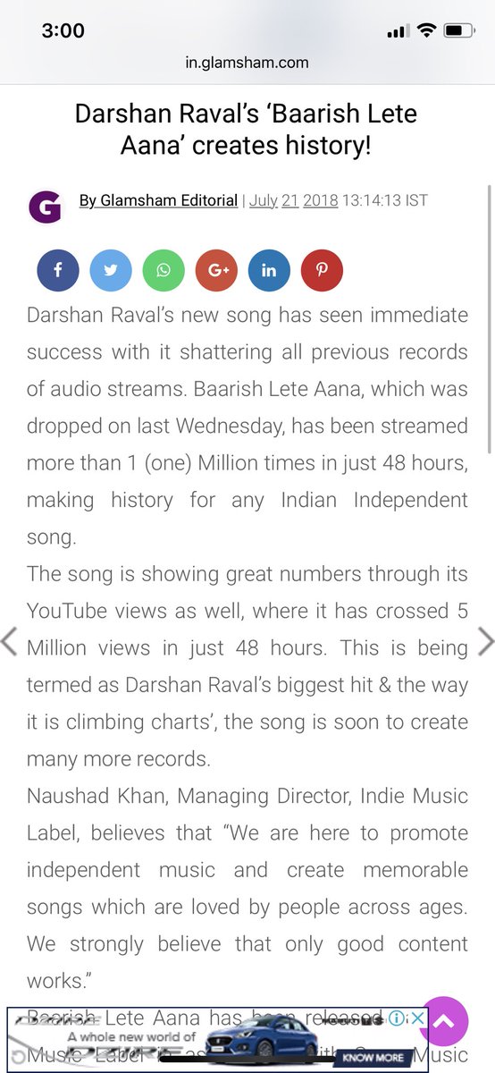 DarshanRavalDZ's tweet photo. Thank you @glamsham ❤️

@sonymusicindia @indiemlabel https://t.co/MsS1QoX6jz