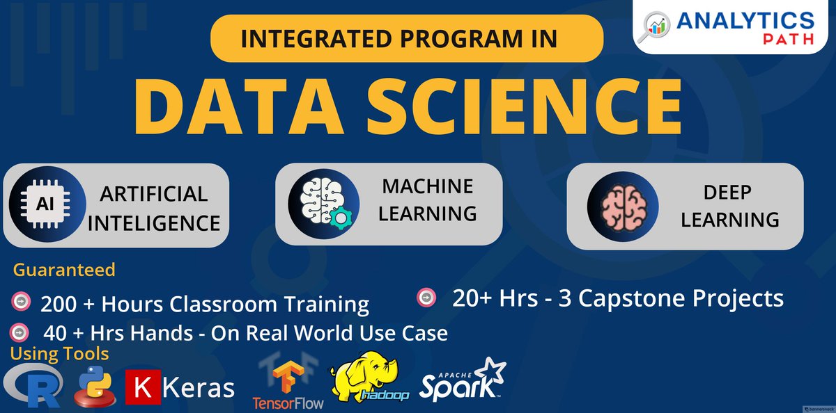 hidhayath16's tweet image. AnalyticsPath Provides The Courses with the best career foundation programs. 
For Registration : bit.ly/2KwzzCk
For more Information:  bit.ly/2nBKnzW
#DataScience#Artificalintelligence #Machinelearning#DeepLearning #DeepLearningwithTensorFlow #BigDataAnalytics