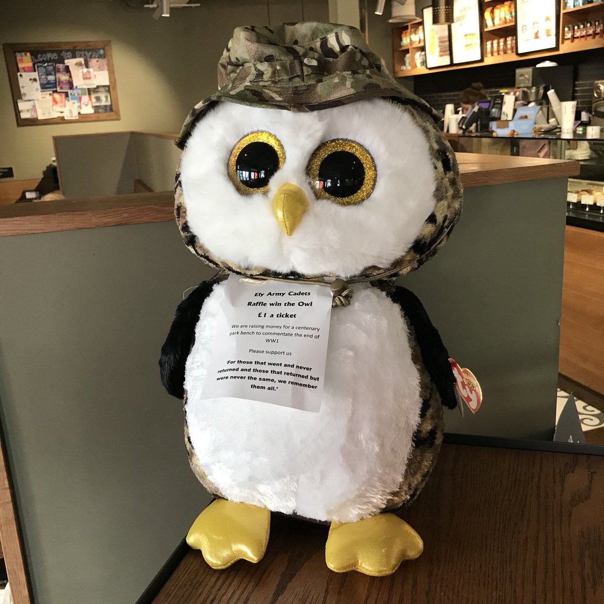 Here in Ely we are supporting the Ely Army Cadets with helping them raise money for a commemorative  bench for the end of WW1. Come into store to purchase a £1 ticket for your chances to win ‘Owliver’ the huge cuddly owl before Friday 3/8! #community #elyarmycadets #Elycity