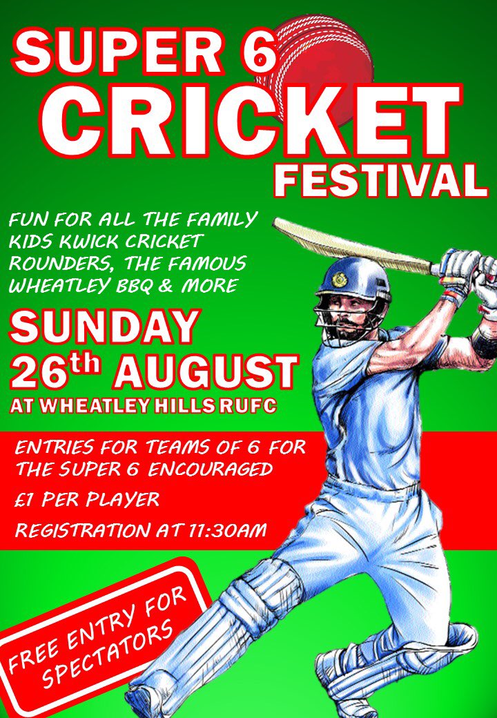 SUPER 6 CRICKET FEST - Sunday 26th August

Entries for teams 6 being sought - £1 per player

Lots of run for all the family with a variety of other activities taking place.

So come down and join us - FREE entry for spectators 

#Doncasterisgreat #wheatleyfamily #uth