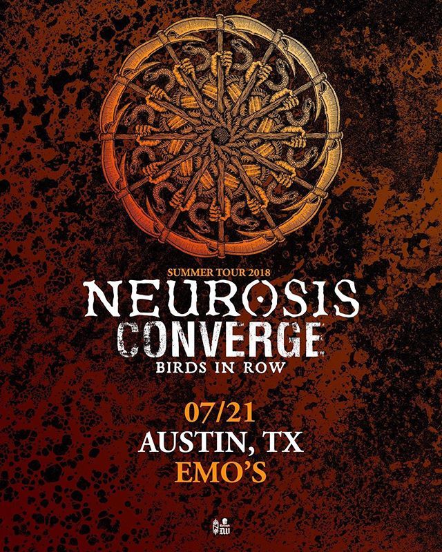 Tonight’s @neurosisoakland @converge and @birdsinrow show at @emosaustin image collaboration by @jbannon and myself. 
So stoked for tonight and honored as always for the opportunity to get to make art for people that inspire me. 🙏🏻