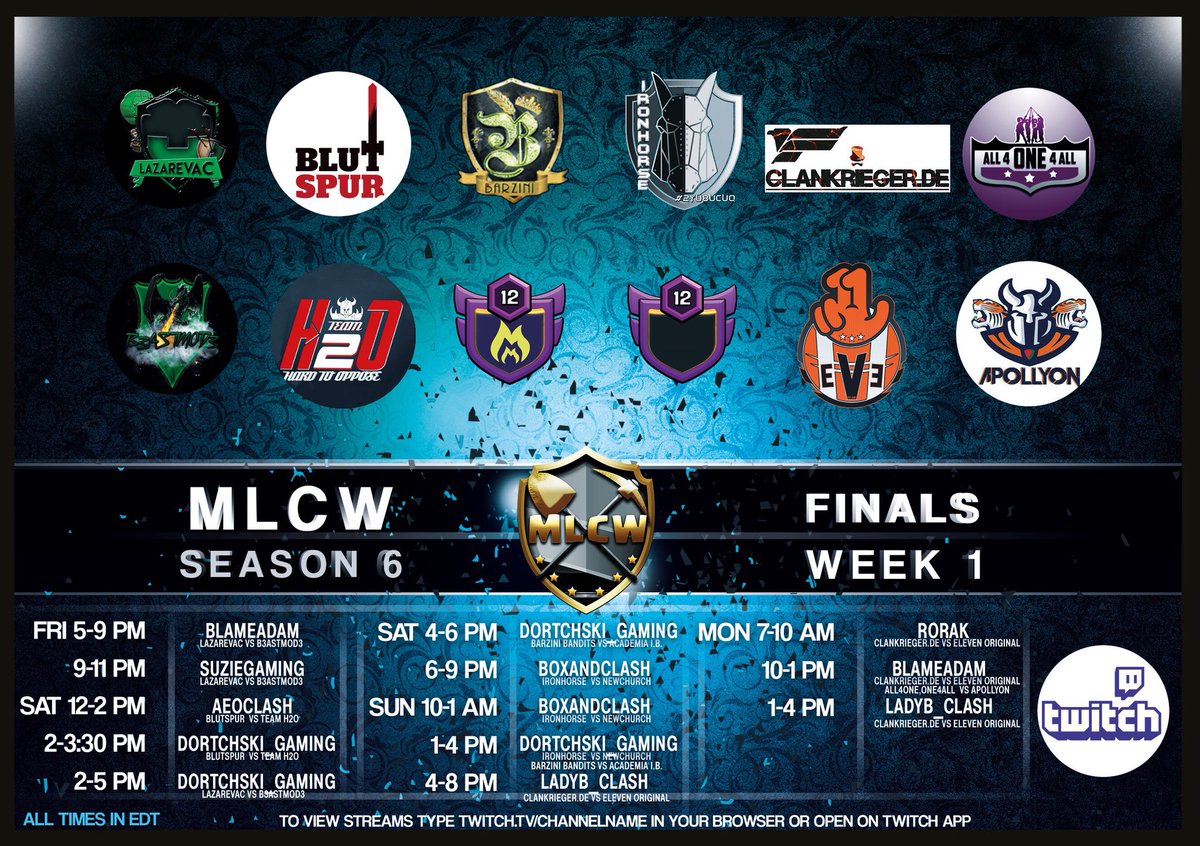 Bringing out an absolutely stacked schedule for this weekend’s playoff coverage including the BML championship match! Stay tuned for live announcements! #mlcwplayoffs <a href="/ClashofClans/">Clash of Clans</a>