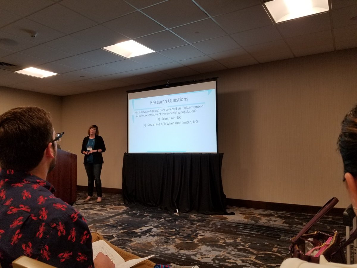 lwahedi's tweet photo. . @RebekahKTromble presenting on the nature of the bias on results from the Twitter API at #PolMeth2018 . Check out her research if you use Twitter data, lots of important takeaways. https://t.co/ALrX17Fewu