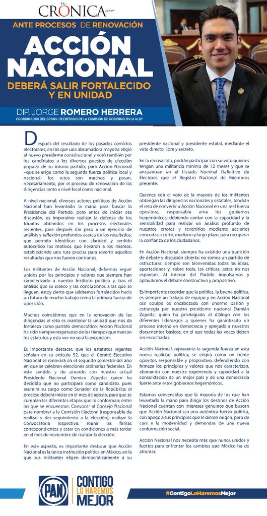 <a href="/AccionNacional/">Acción Nacional</a> deberá salir fortalecido y en unidad ante procesos de renovación