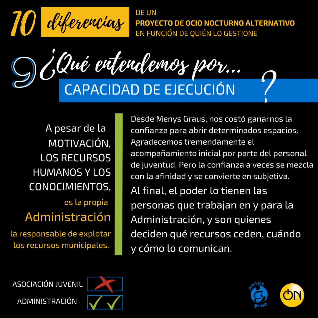 MenysGraus's tweet photo. ¿Qué entendemos por capacidad de ejecución? #AdiósMenysGraus #AdiósMislataON #10diferencias #ocionocturnoalternativo +info: https://t.co/YVCObveLme https://t.co/Am0EtIaNk1