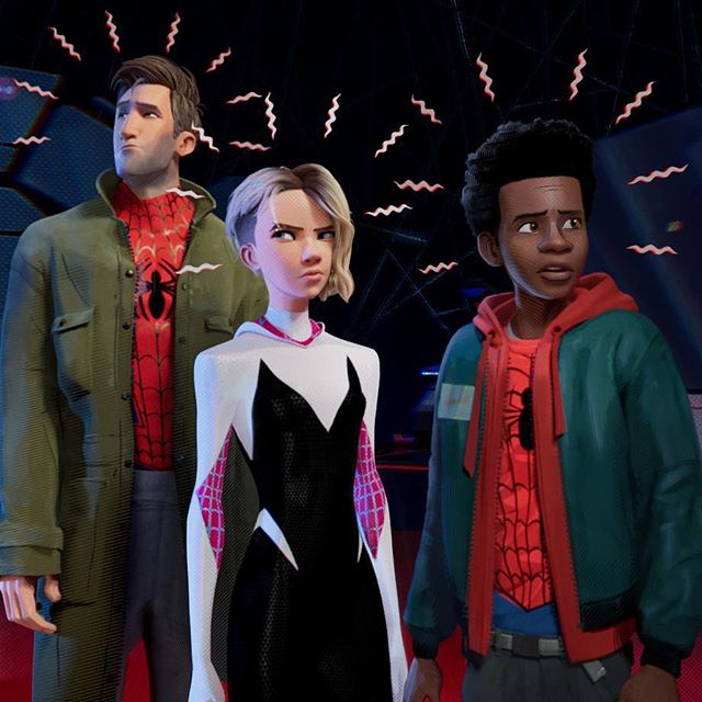 SonyPicturesUK's tweet photo. Peter Parker, Gwen Stacy and Miles Morales are front and center in this exclusive look at Spider-Man: Into The #SpiderVerse from #SDCC2018 #SonyAtSDCC https://t.co/W8m3qBJIGC