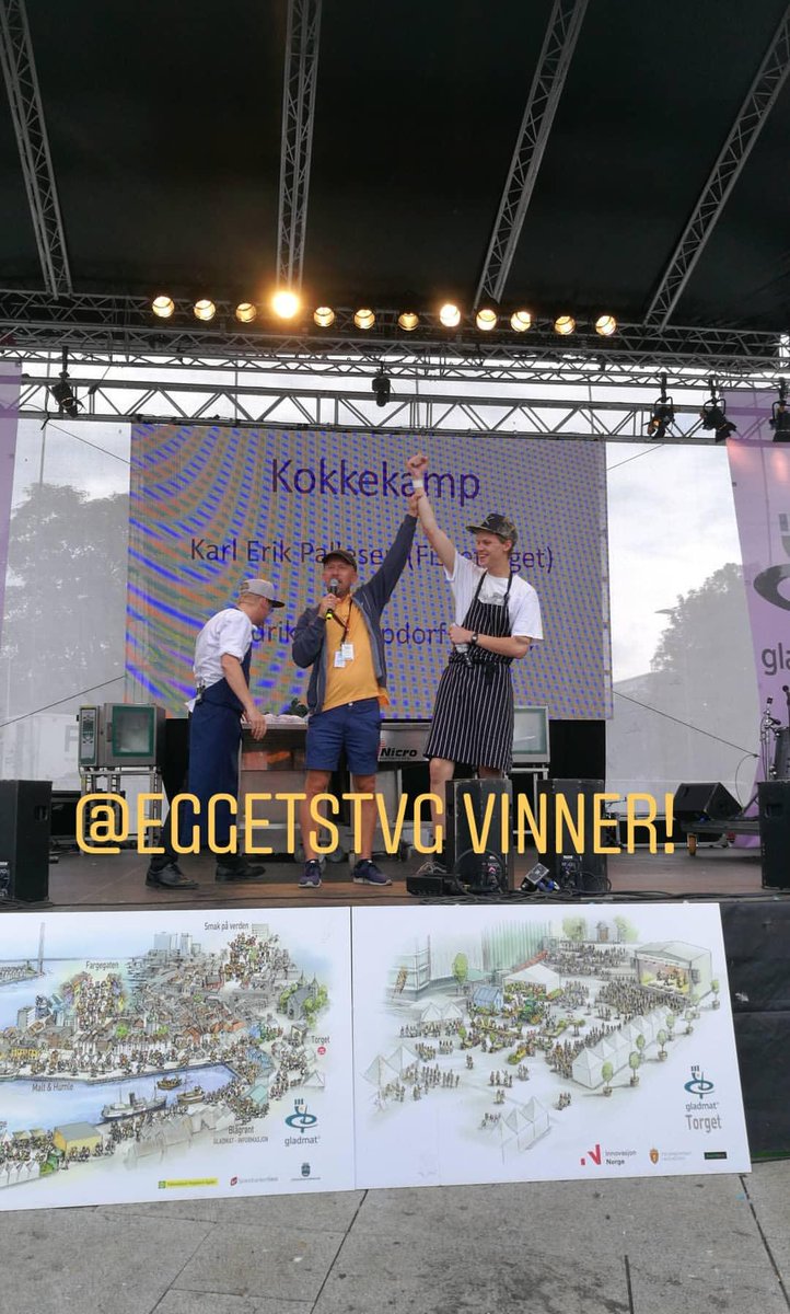 Kokkekamp på hovedscenen mellom Karl Erik fra Fisketorget og Fredrik fra Egget. Knepen seier til Egget for piggvar med 'masse smak' ifølge folkejuryen.