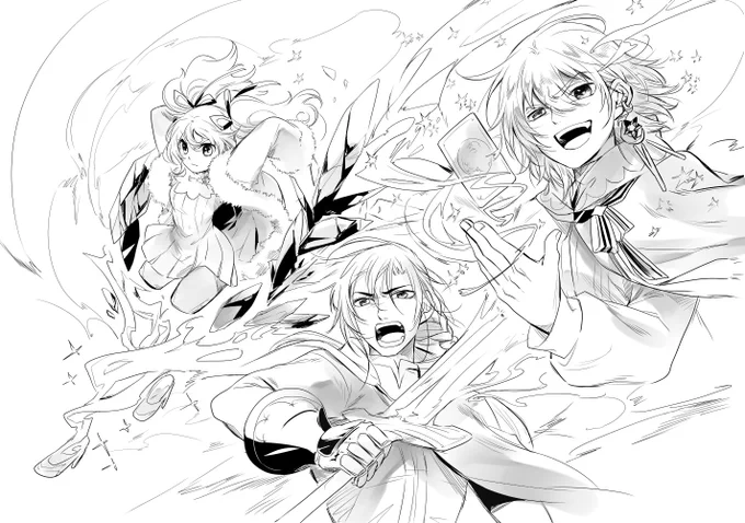 絵の感じからおそらく神つり連載中に描いたヴァニラのイメージラフです。オズ、ジーク、アーシェの三人は早い段階で役割が決まってました。それからオズは最初は「謎の占い師」という設定でした。懐かしや。 