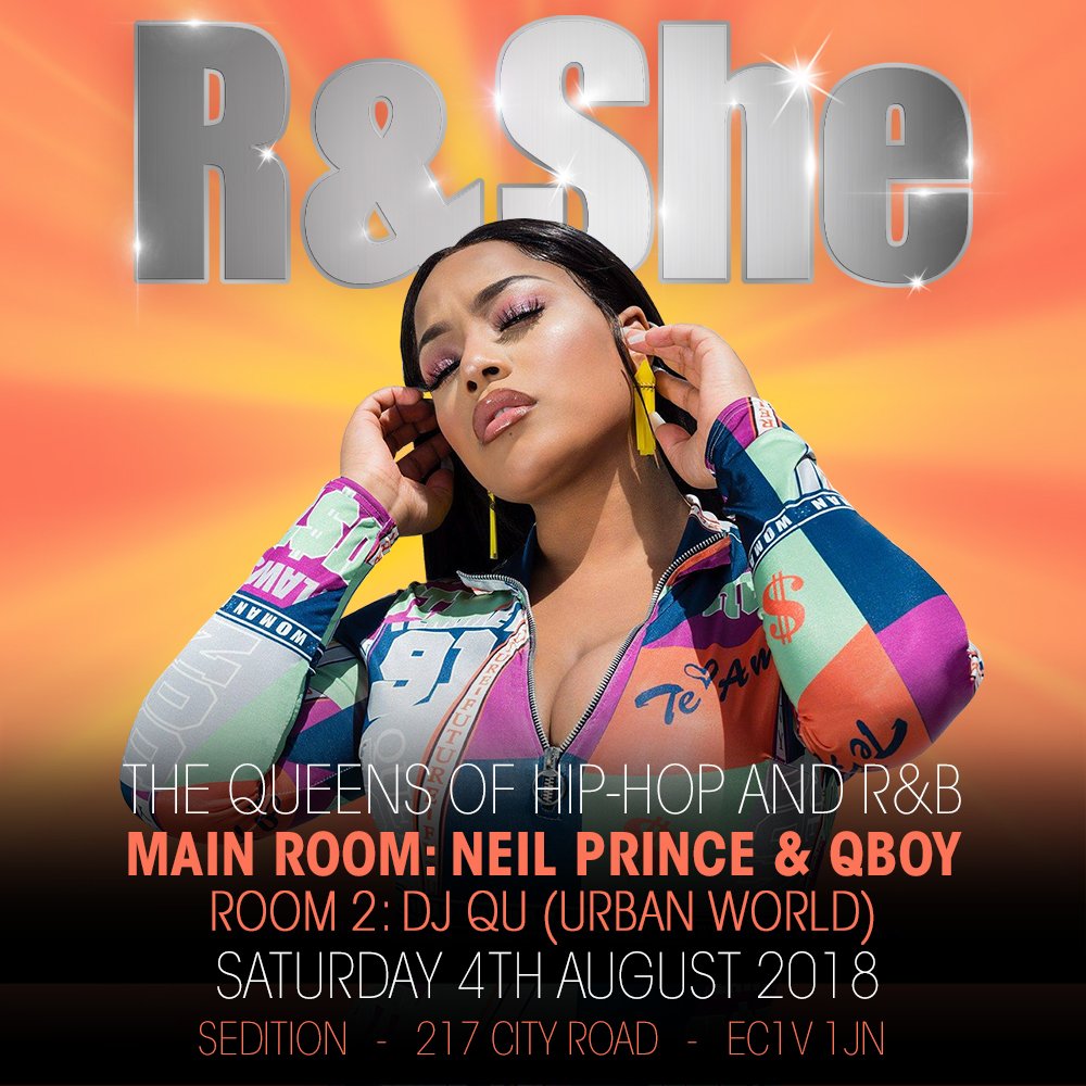 RandSheClub's tweet photo. Saturday 4th August - R &amp; She: The Queens Of Hip-Hop And R&amp;B (London) w/resident DJs @neilprincedj &amp; @QBoyMusic plus special guest #DJQu (Urban World) hosting room 2!  https://t.co/4xKkgbY12i #RandShe #RandSheClub #QueensOfHipHop #QueensOfRnB #HipHop #RnB #Gay #Queer #GayLondon https://t.co/aAphTwmceQ