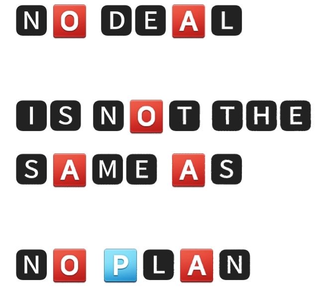 NDP1 (No DEAL Problem 1)No Deal attempts to solve Brexit by flouncing out of EU with no planIt ignores or brushes over all the other things the EU does for us, regulates, oversees or supports.Those things need solving too. So No Deal doesnt solve for no plan or no time.