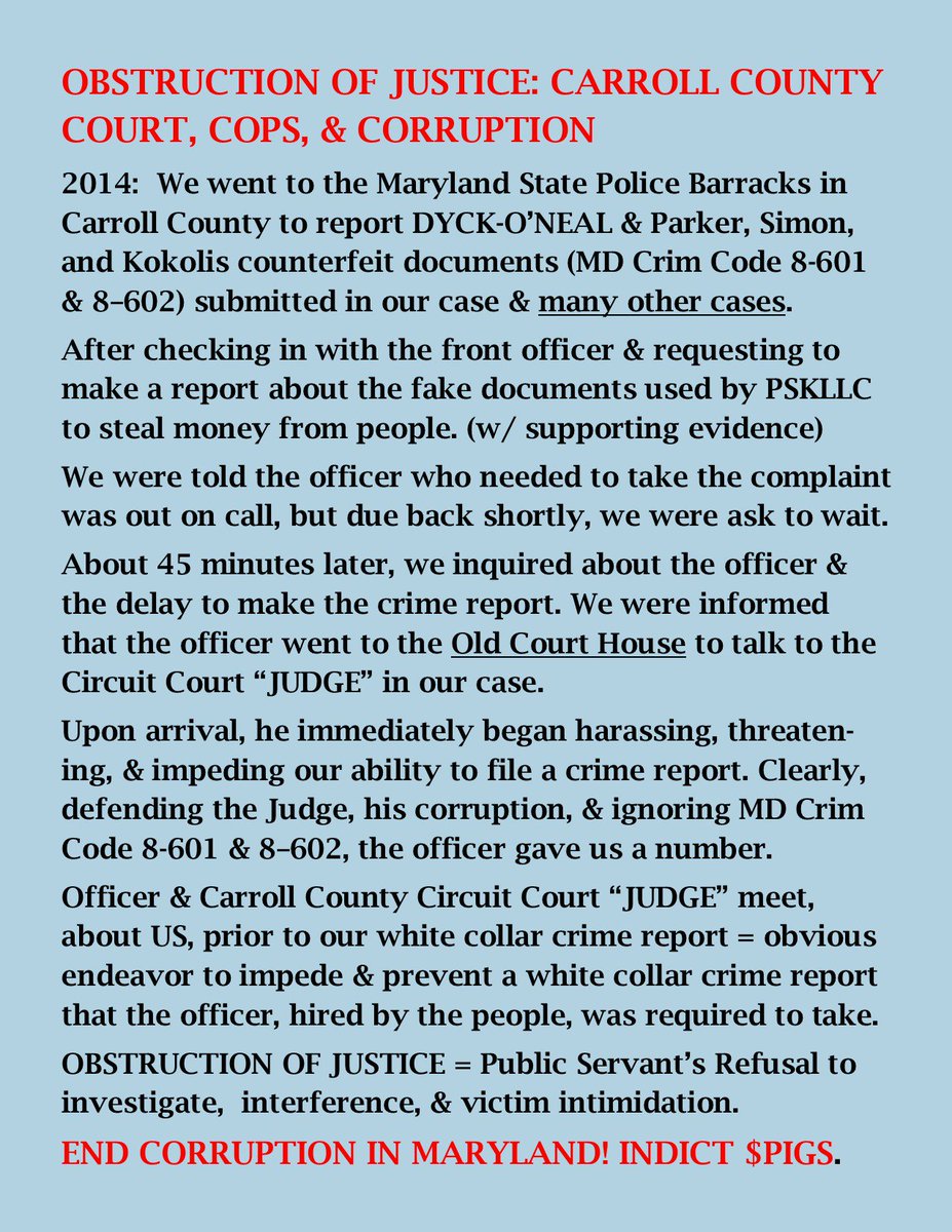 truthsearch1957's tweet photo. Maryland State Police
#Corruption rules in Maryland
#Crooked #Attorneys filed 1000s of Illegal
POST National Mortgage Settlement fraud
cases to ROB innocent people
Courts/#Judges are interfering w/ #Justice
MD #Courts accept GRAFT from Crooked
#Attorneys to GRANT Felony $Crimes https://t.co/VO9gjFzw2a