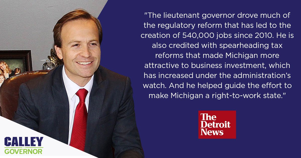 briancalley's tweet photo. I’m ready for the challenge of taking the #MichiganComeback to the next level. If we can create 540,000+ in nearly 8 years, just think of what 4 more years can do. Are you ready to #ContinueTheComeback? https://t.co/9BD46PlojR