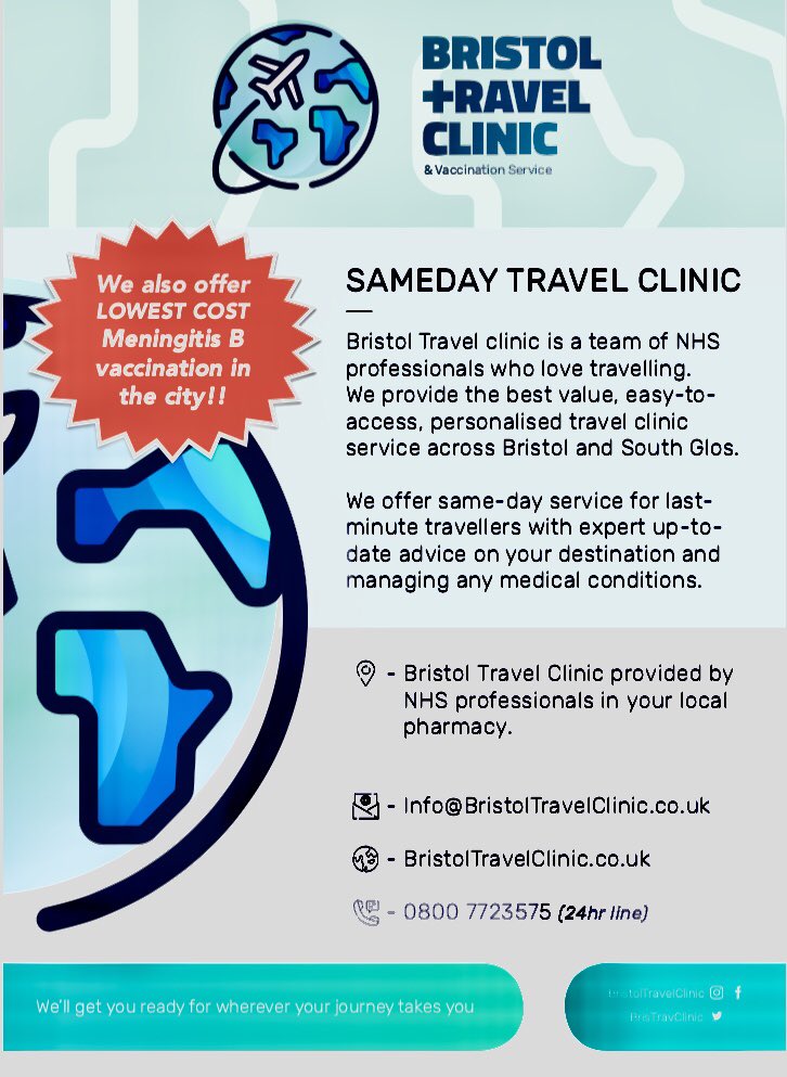 Left it late to sort out #traveljabs? Our same-day, low cost #travelclinic is what you need. Call us on 08007723575 today. No one wants to discover another country’s health system on their foreign holiday! @BedminsterTT @PigeonMagazine @BrisComHealth @sbristolvoice @bristolmum