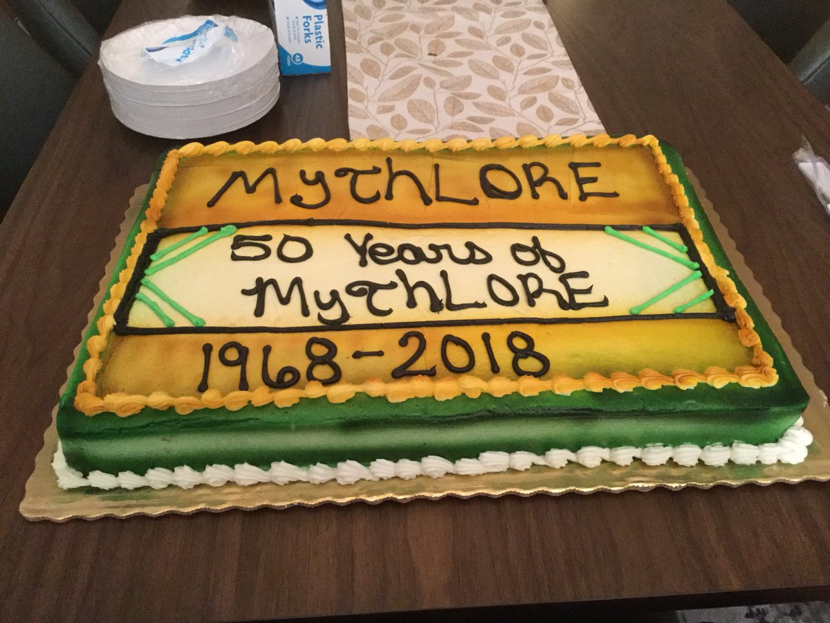 bernip's tweet photo. Cake commemorating 50 years of Mythlore, the scholarly journal of the Mythopoeic Society. #mythcon49  #mythsoc https://t.co/e5cbokyJ2j