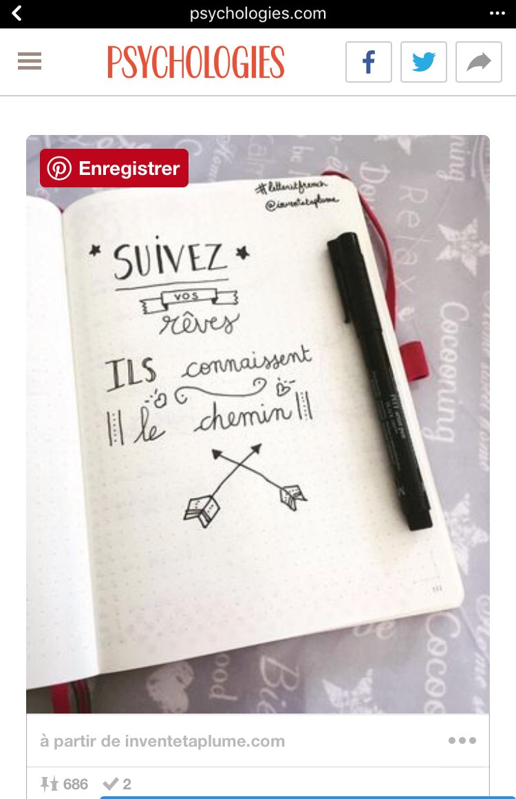 Inventetaplume's tweet photo. Une des pages #citation de mon #bulletjournal dans un article de @Psychologies_ ça fait plaisir 😊💪🌹

#bujo #bujofr #citation https://t.co/gtJ2jS6Ies