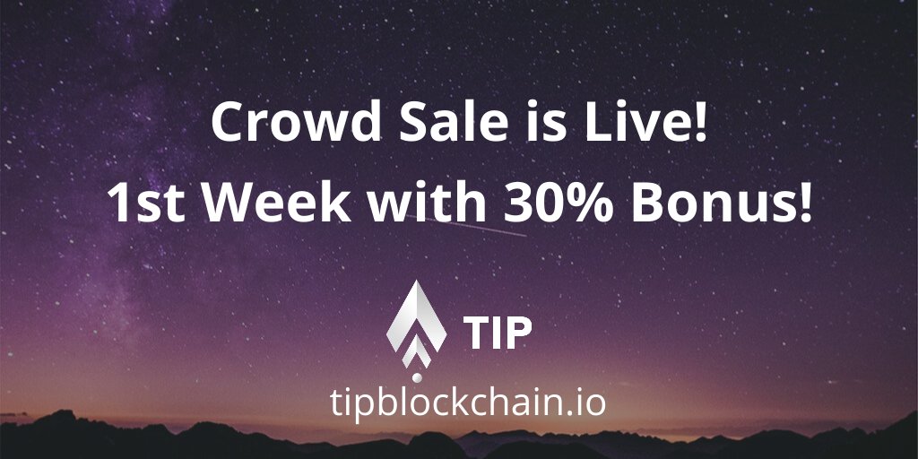 La venta ha comenzado. La 1ª semana tiene una bonificación del 30%. La cantidad mínima es solo 0.01 ETH. No te pierdas, únete ahora! buff.ly/2sWnUBY

#TipBlockchainICO #ICO #TipBlockchain #TokenSale #Crypto #Blockchain #BONUS #crowdsale  x.com/TipBlockchain/…
