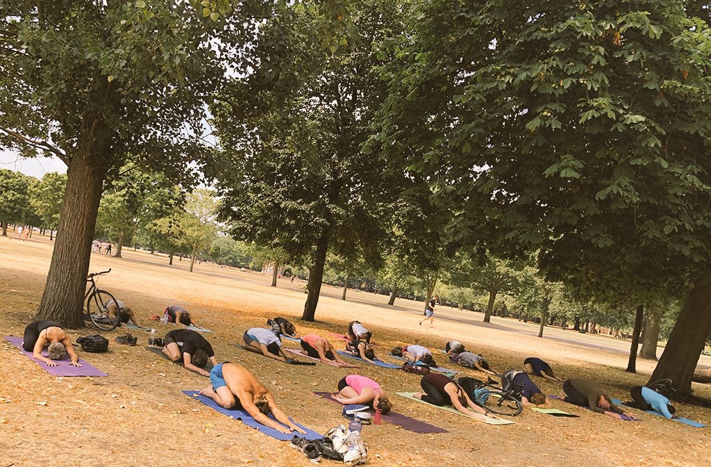 Might make up some rain salutations for my next <a href="/OurParksUK/">Our Parks</a> yoga classes. I'm kind of missing practising on green grass, as opposed to straw .... #yogainthepark #madetomove #heatwave