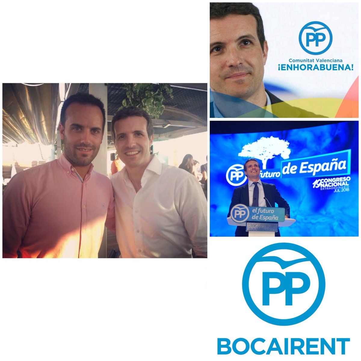 ppbocairent's tweet photo. Enhorabuena @pablocasado_ por haber sido elegido nuevo Presidente del @PPopular! Ahora nos toca seguir trabajando por el PP, Bocairent, la Comunitat Valenciana y España 🇪🇸 #19CongresoPP #ElFuturodeEspaña #GanaelPP https://t.co/35pv4wJVrI
