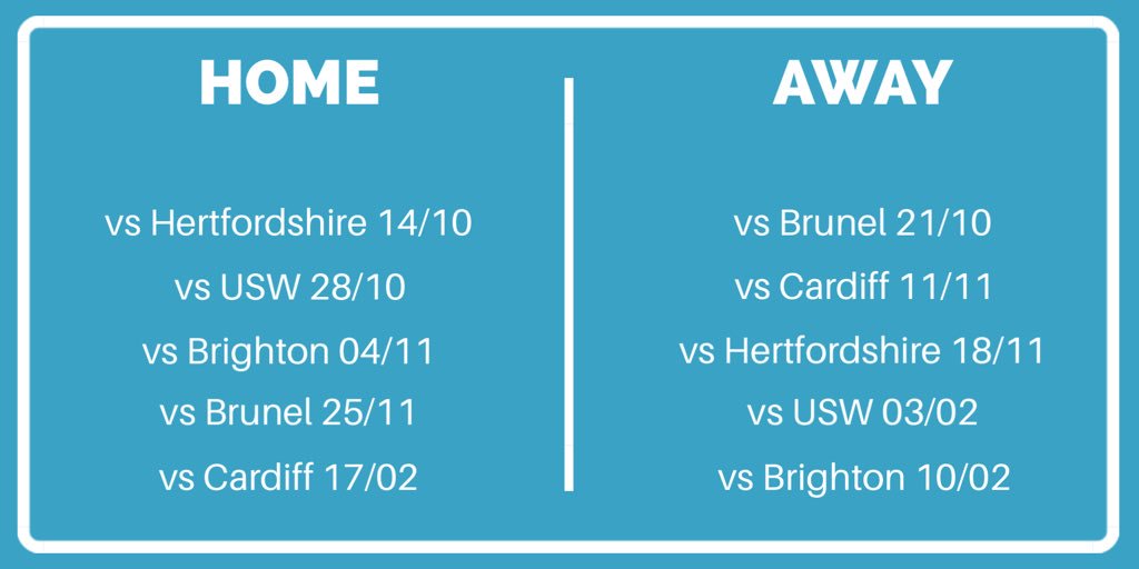 BUFutsal's tweet photo. Released #TeamBU Fixtures for the @BUCSsport 2018/19 Premiership Season 

Watch the Champions of the south defend our title against Hertfordshire on Sunday 14th of October 

⚽️🐉 https://t.co/QJoMZpRy31