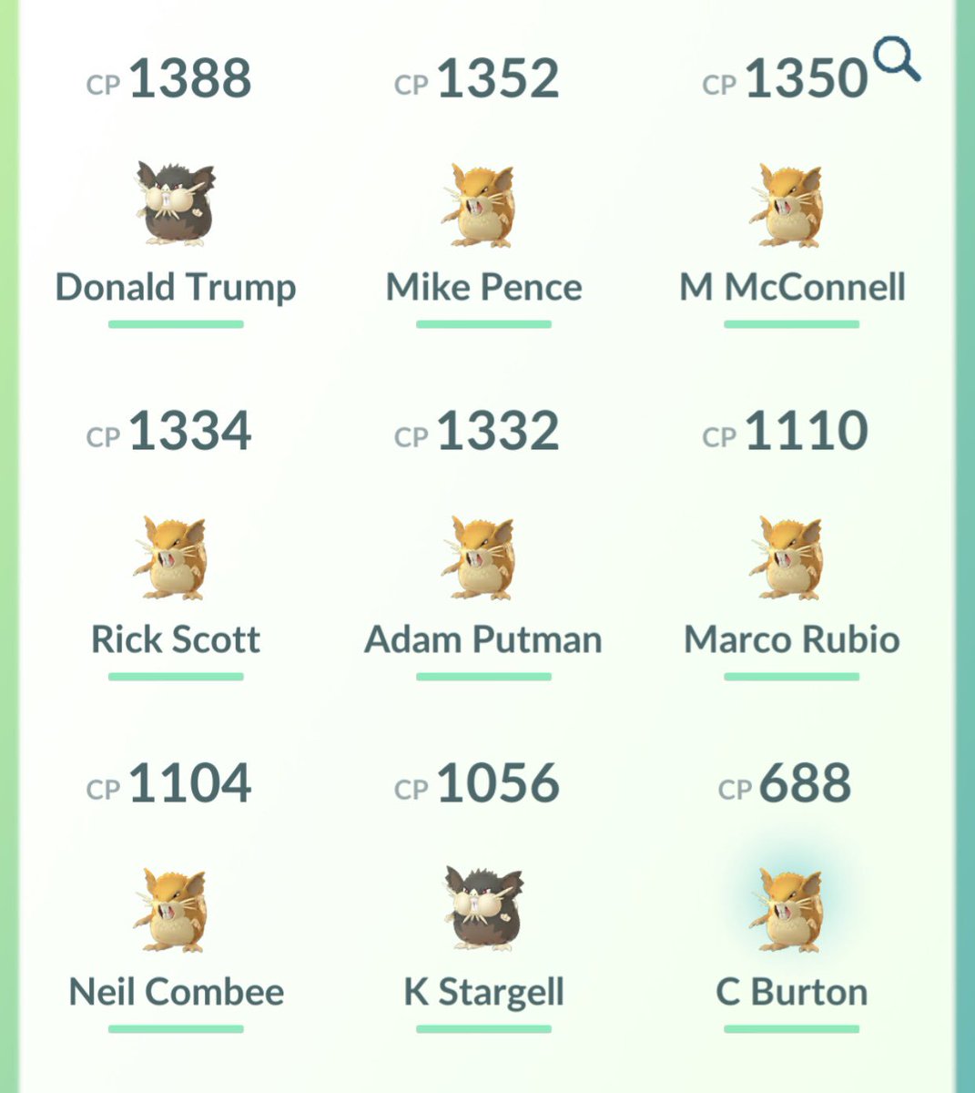 ABCDGreg's tweet image. Gotta catch them all. @realDonaldTrump @VP @GovRickScott @marcorubio @adamputnam #DonaldTrump #DonaldTrumpJr #JaredKushner #MitchMcConnell #PaulRyan #RickScott #AdamPutnam