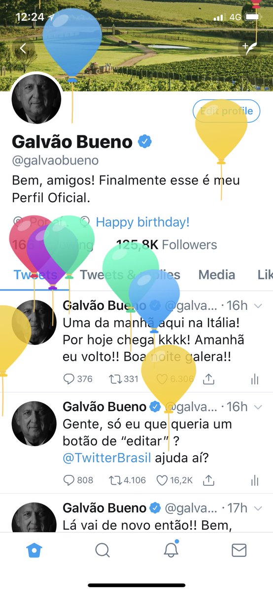 galvaobueno's tweet photo. Muito bacana esse negócio de balãozinho no dia do aniversário @TwitterBrasil ! Gente  já vi aqui um monte de parabéns, vou tentar responder o máximo que der. Mas queria já falar um muito obrigado geral!!! 🙏🙏 https://t.co/kDcXMveMwn