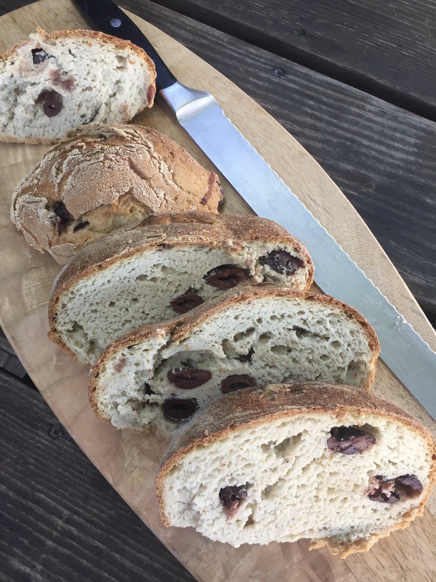 NewCascadiaTrad's tweet image. Kalamata Olive Bread is in the house! Our delicious &amp;amp; rustic boule has fresh rosemary for added herbaceous-ness &amp;amp; flavor. We have samples out today (while supplies last!), so you can taste it and purchase a loaf to take home for dinner 🤗 #glutenfree #wheatfree #olivebread