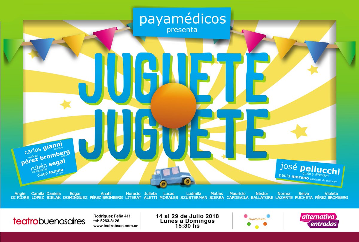 Payamedicos's tweet photo. JUGUETE JUGUETE Obra de Teatro Musical, donde Payamedicos transmite su filosofía amorosa que excede los muros de los Hospitales y esto también es construir salud. Desde el 14 al 29 de Julio  Todos los dias 15:30 hs  Teatro Buenos Aires - Rodriguez Peña 411 y Av Corrientes. https://t.co/ofstoauvMk