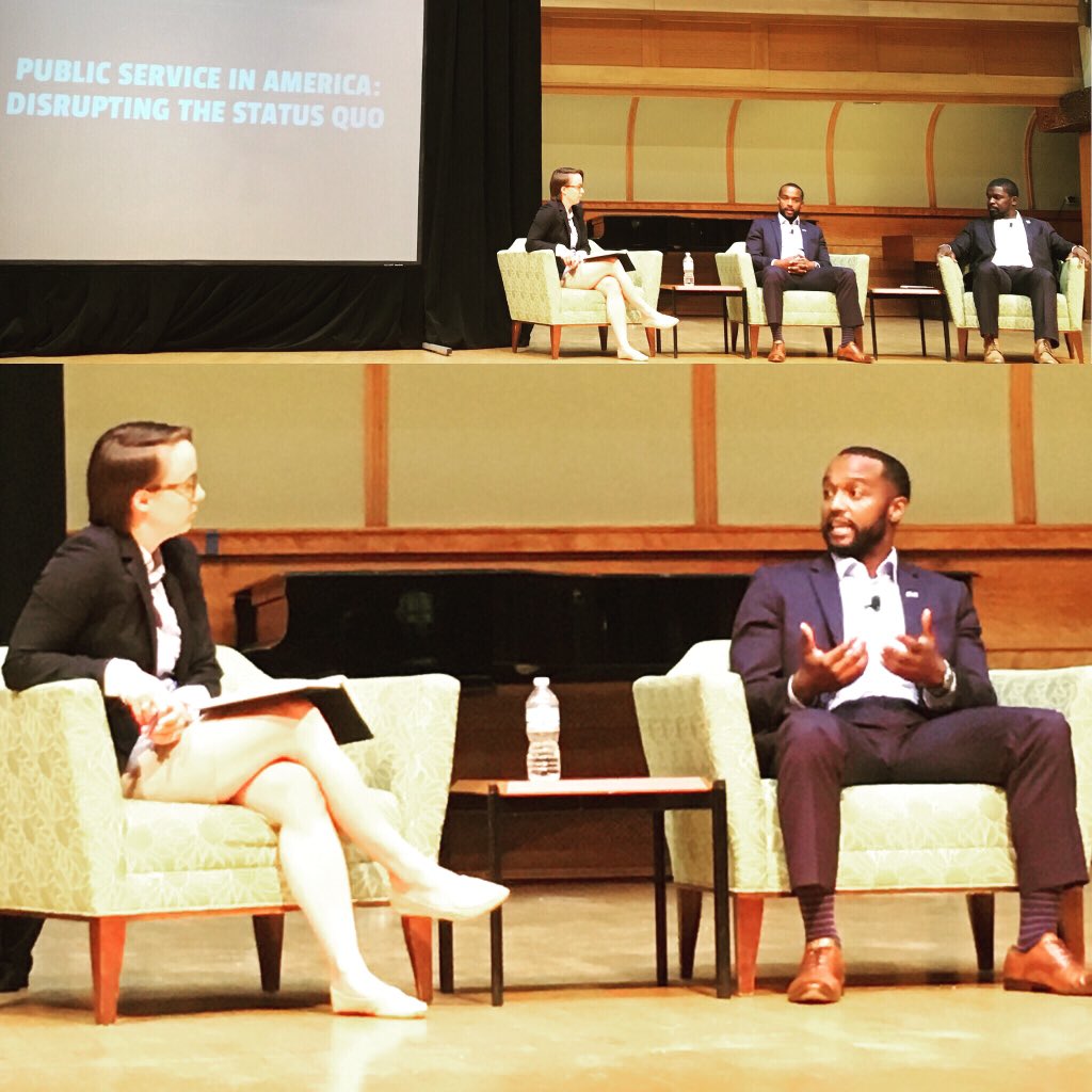 Service2School's tweet photo. “You’ve gotta be bold. I got my courage in uniform like everyone else in this room.” - @AdrianDPerkins
@Harvard_Law ‘18 & candidate for Mayor of Shreveport, LA w/ @anicolas09 S2S Alumna, & @GeorgetownLaw ‘19. Both are #S2S ambassadors & Army vets & #TillmanScholars #PTLS2018 https://t.co/D1tIa3017c
